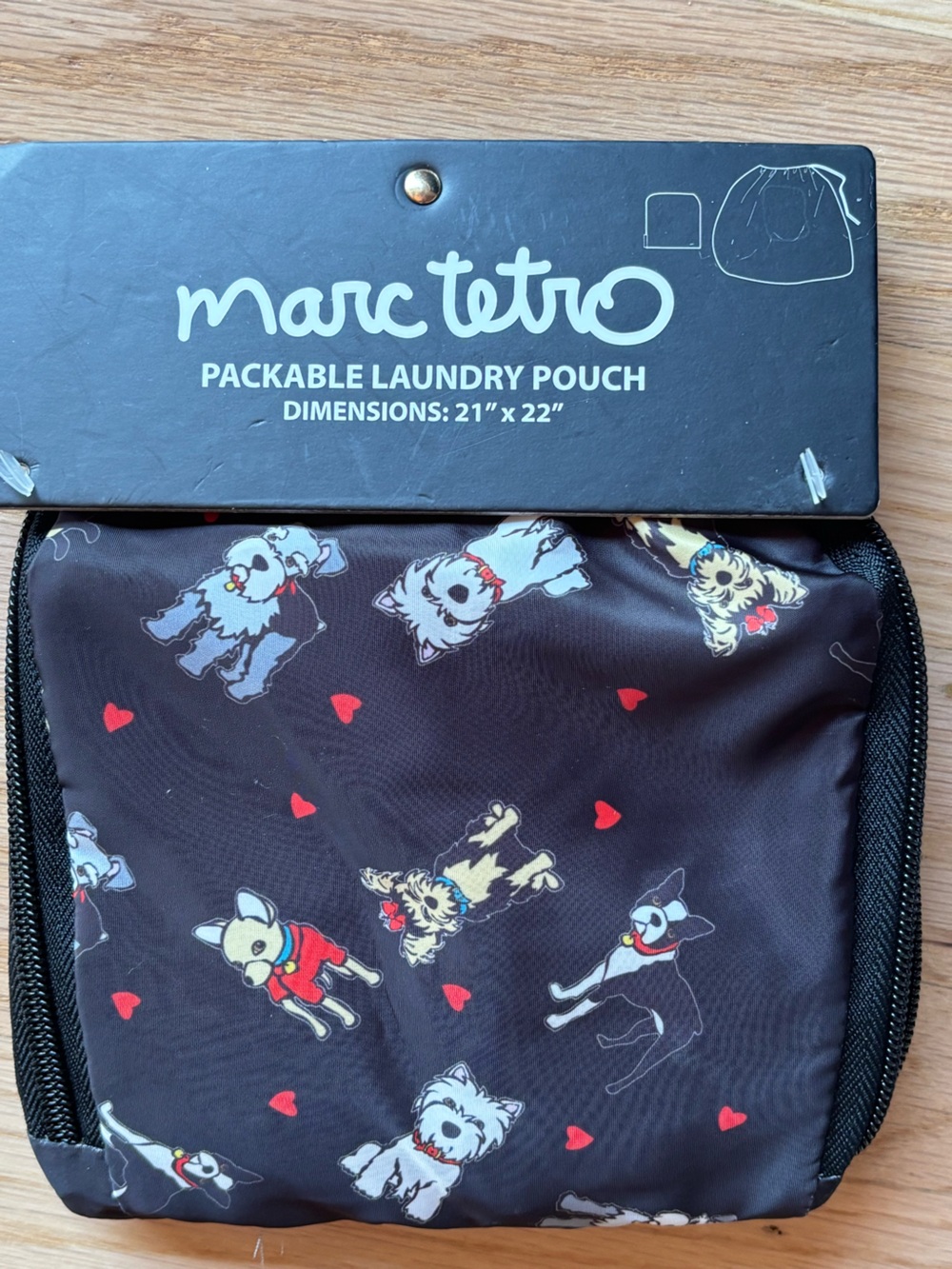 NWT Marc Tetro multi dog Black travel Laundry Pouch